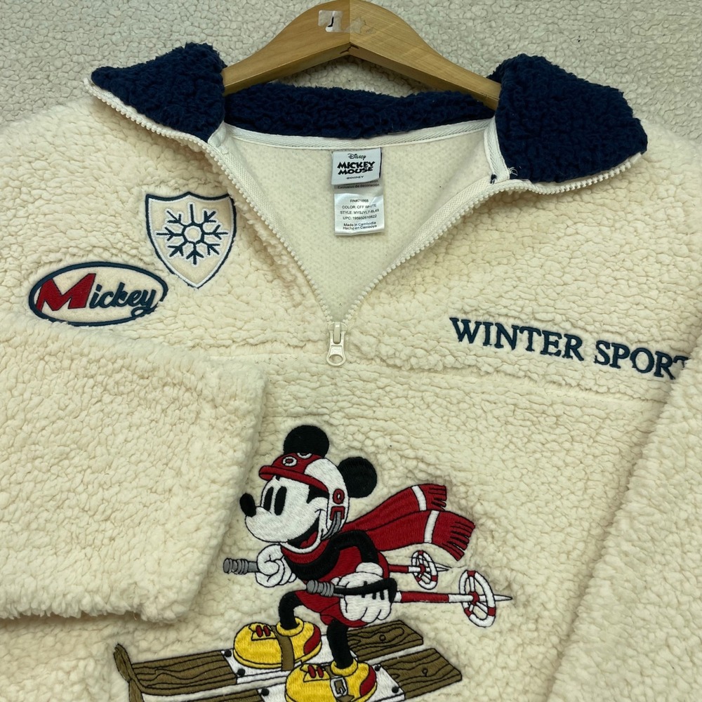 Disney Fleece Pullover Womens L White Mickey Winter Sport Sherpa MYSJYL7-6L49